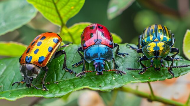 Colorful beetles with wings   AI generated illustration
