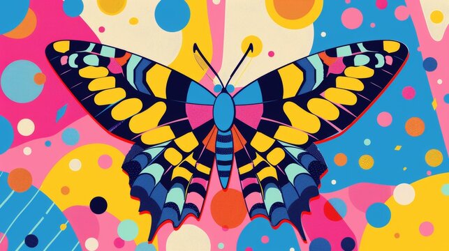 Colorful butterfly with a Memphis-inspired pattern   AI generated illustration