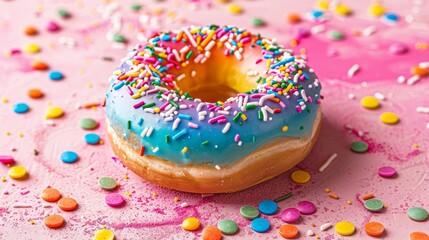 Cute rainbow-colored donut with sprinkles   AI generated illustration