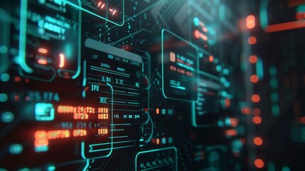 Fototapeta premium Cyberpunk-style credit card logos illuminating a dark room AI generated illustration
