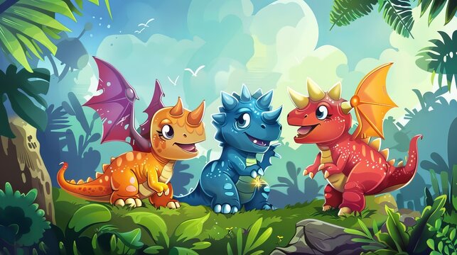Cute dinosaurs with wings  AI generated illustration