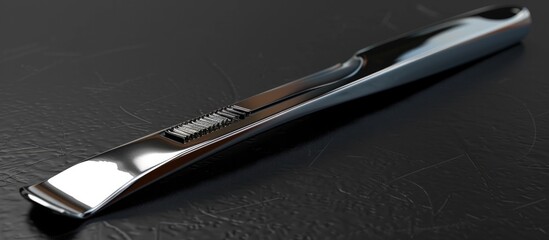 Close up Shot of a Sleek and Elegant Stainless Steel Eyebrow Razor with a Minimalist Black and White Design Showcasing its Premium and Precision for