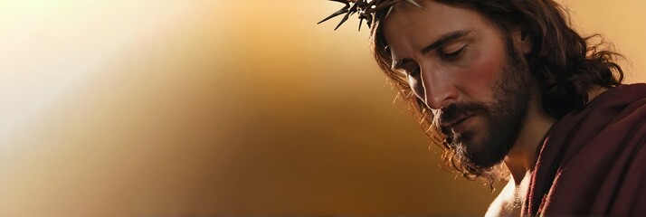 Closeup portrait of Jesus Christ with crown of thorns