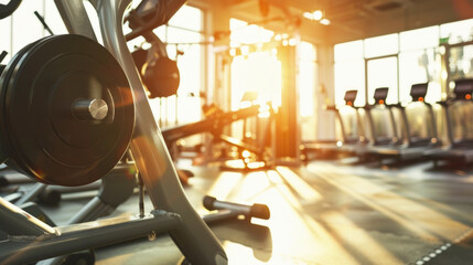 Fototapeta premium empty modern gym interior with various equipment with natural lighting 