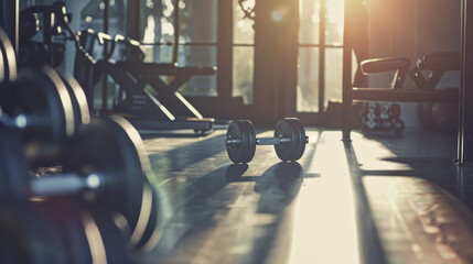 Fototapeta premium empty modern gym background interior with various equipment