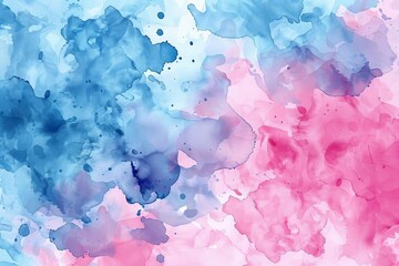 watercolor abstract background pastel pink and blue blobs organic paint splatters artistic handdrawn texture digital ilustration - obrazy, fototapety, plakaty