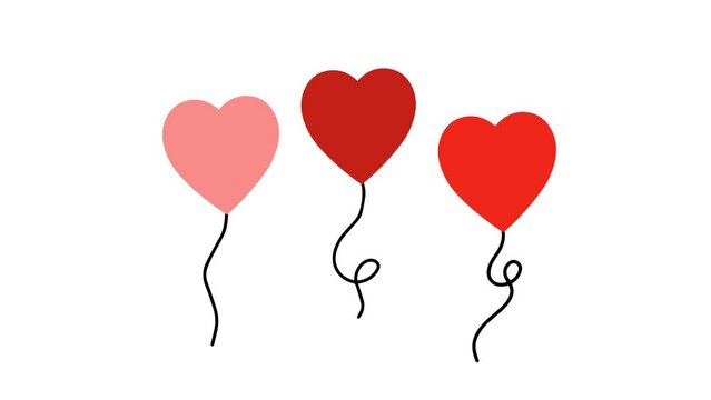 4K video Footage Heart and Balloon. Heart or Love with Balloons Animation 4k video Happy Valentine's Day Icon. Valentine Footage with Valentine Heart Balloon Flat Animated