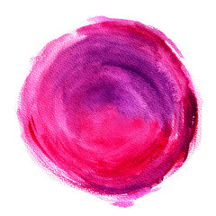 Fioletowo różowa plama pędzla farba akrylowa. Rozmazany abstrakcyjny kształt koła i rozmazów z teksturą. Wyodrębniona z tła.  - obrazy, fototapety, plakaty
