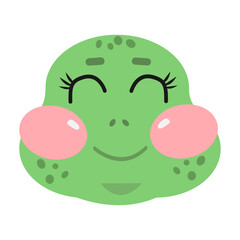 Cute kawaii face, head of turtle for kids on white isolated background with smiling eyes closed	