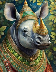 Oil Painting Rhino Portrait 