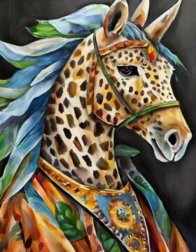 Oil Painting Giraffe Portrait 