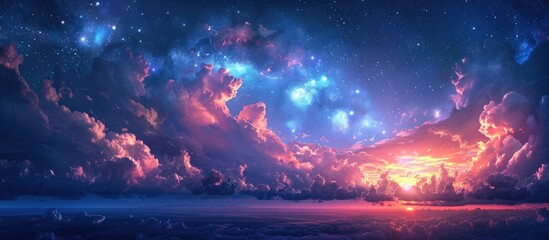 Breathtaking Cosmic Landscape with Ethereal Seascapes and Infinite Horizons - obrazy, fototapety, plakaty