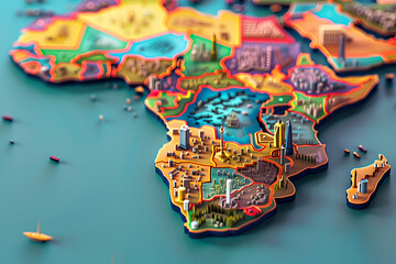 Detailed 3D topography of Brazil showcasing cities and natural features.