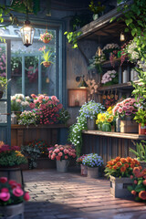 Fototapeta na wymiar Vintage Flower Shop: Colorful Blooms and Charming Decor