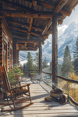 Mountain View Cabin Porch: Cozy Rocking Chairs