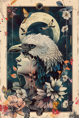 Kolaż kobieta z jastrzębiem