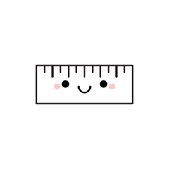 Cute happy smiling ruler character line icon isolated on white background. Vector illustration.