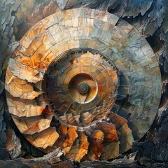 Hypnotic Spiral of a Circular Saw Blade in Intricate Geometric Fractal Design - obrazy, fototapety, plakaty
