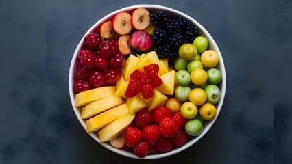 Colorful fresh fruit salad in a white bowl 