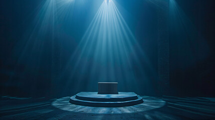 Stage bathed in the glow of a single stage light, evoking a theatrical atmosphere