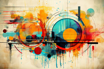 Obraz premium Colorful geometric shapes and lines with a painted texture.