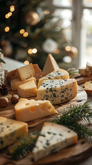 Obraz na płótnie Canvas Macro shot of a tray of gourmet cheeses on a kitchen island, scandinavian style interior