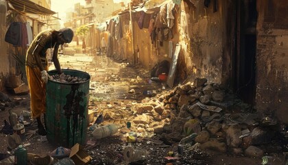 Urban poverty and waste management challenges - obrazy, fototapety, plakaty