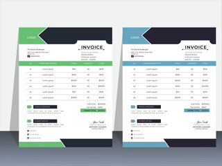 Simple abstract minimal design invoice for your business uses with color variation