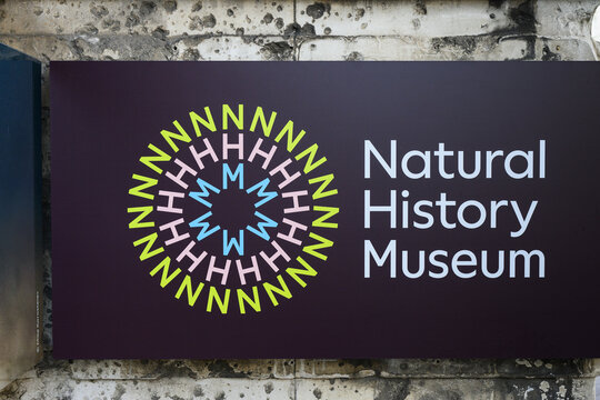 London, UK - March 22, 2024; Sign with logo at the Natural History Museum in London