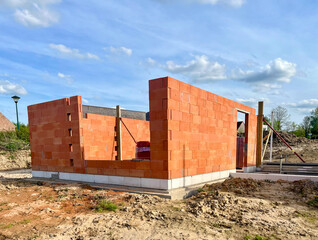 Construction of a modern cottage house. Exterior of a modern cottage