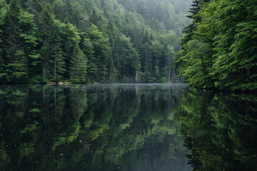 Fototapeta na wymiar A peaceful lake surrounded by trees, reflecting the calmness of pregnancy.