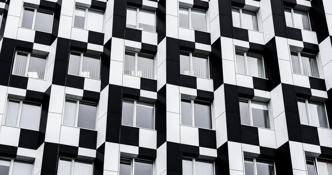 Video of black and white modern building facade. Domino shopping center in Kiev, Ukraine.