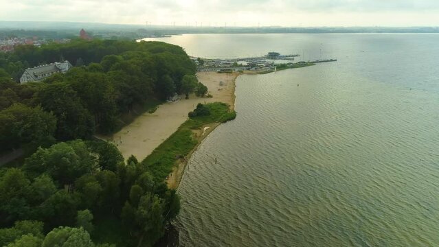 Bay Beach In Puck Plaza Zatoka Aerial View Poland