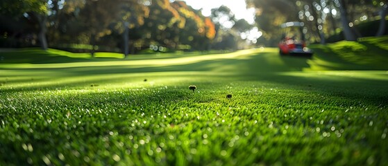 Precision Greens: Robot-Enhanced Golf Course Care. Concept Technology in Golf, Artificial Intelligence, Sustainable Practices, Precision Greens, Robotics in Landscaping - obrazy, fototapety, plakaty