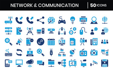 Network And Communication Flat Icons Set