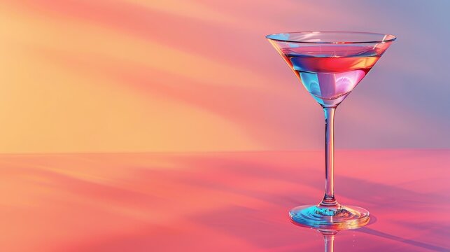 Elegant martini glass with pink cocktail on stylish pink backdrop for social media and advertising
