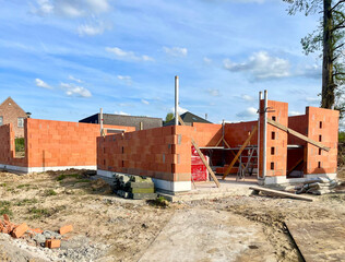 Construction of a modern cottage house. Exterior of a modern cottage