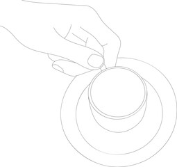 hand holding coffee cup. with line art style, sketch. isolated on white background. hand drawn vector illustration.