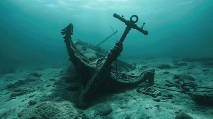 Fototapeten Anchor of old ship underwater on the bottom of the ocean © buraratn