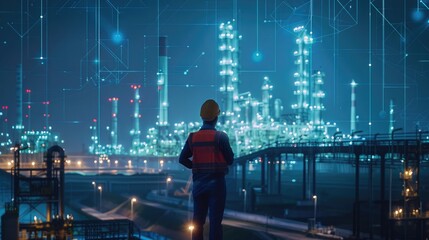 engineer smart city industry background, sustainable power saving energy management smart factory technology, oil and gas plant background