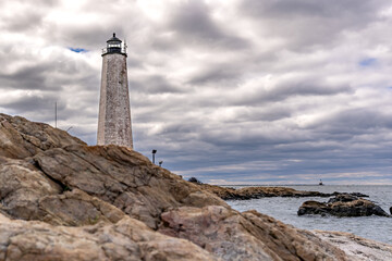 Spring photo of Five Mile Point Lighthouse AKA Old New Haven Harbor Lighthouse, in New Haven, CT,...
