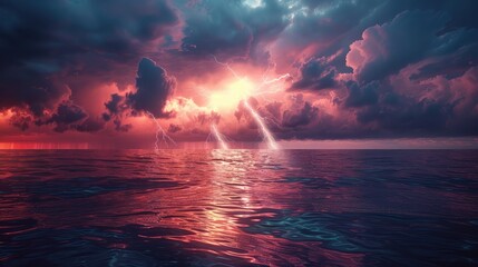 Fototapeta na wymiar Scenic lightning above serene ocean