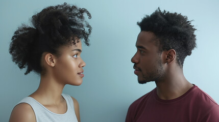 couple looking at each other arguing with each other