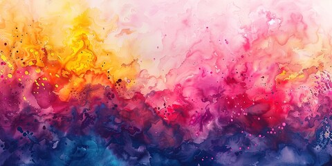 Obraz na płótnie Canvas Banner, watercolor floral abstract, splash technique, vibrant spectrum, dawn to dusk, wide canvas. 