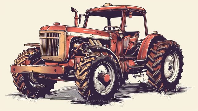 A retro sketch of a farm tractor in agricultural machinery vector illustration style captures the essence of traditional farming equipment