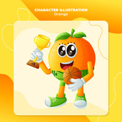 Cute orange characters playing basketball