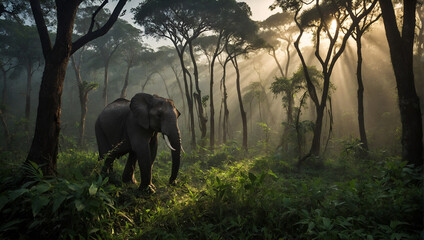 elephant in the wild - obrazy, fototapety, plakaty