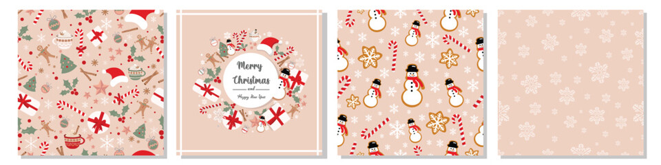 Christmas Seamless Patterns Set. Christmas and New year Holiday Repeatable Pattern. Decorative Elements Texture for Wallpaper, Gift Wrapping paper, Card or Banner Template or Fabric Textile Prints.