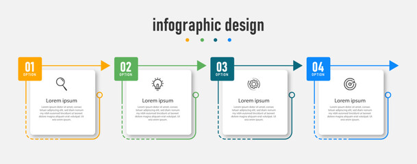 Infographics design business template. timeline with 4 steps or options. can be used for workflow diagram, info chart, web design. vector illustration.