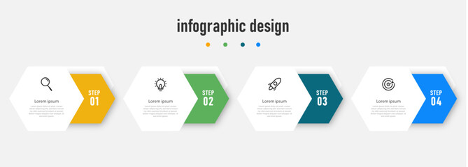 Infographics design template timeline with 4 steps or options. can be used for workflow diagram, info chart, web design. vector illustration.